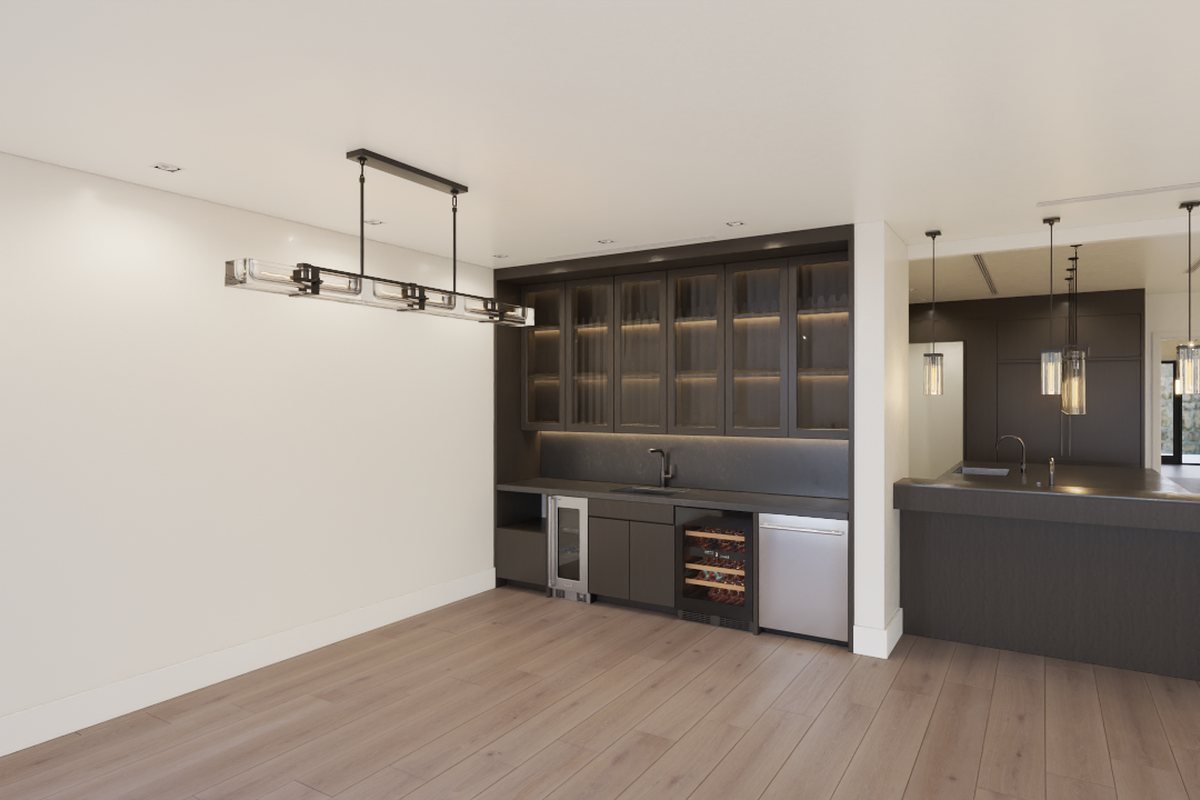 Frame from a walkthrough animation of a kitchen bar